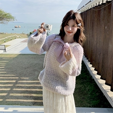 2025秋前后两穿蝴蝶结渐变毛衣蕾丝半身裙两件套2C133-P145-K198，女装套装/套裙，2C133
