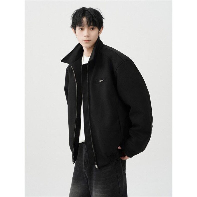 W9231-P75网图现货春季新款翻领夹克小众金属垫肩拉链呢子外套,男装夹克,星座1608-2