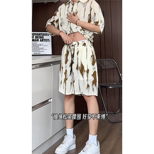 短袖衬衫男+短裤男套装男100%聚酯纤维M-5XL大码TZ78722P50控98图片