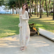 法式温柔风春日赏花穿搭套装女2025新款浪漫开衫刺绣吊带裙两件套，女装套装/套裙，2C266
