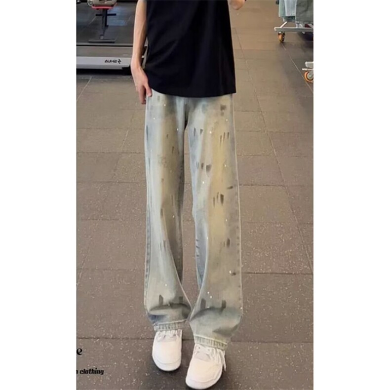 彩绘涂鸦阔腿牛仔裤女春高腰宽松设计感小众渐变直筒裤N7095,男装牛仔裤,星座1116A（原606A-3）