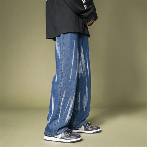 秋冬主推！！扎染中性宽松拖地牛仔长裤B377-N675-P45-限58，男装休闲裤，电商B377