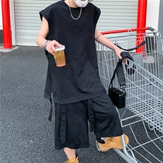 飘带设计休闲运动背心套装情侣百搭扎染脏脏背心短裤TZ899-特P63，男装休闲套装，电商A006