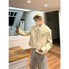麂皮绒短款垫肩外套男款春秋季美拉德穿搭美式复古机车服飞行夹克，男装夹克，星座506A
