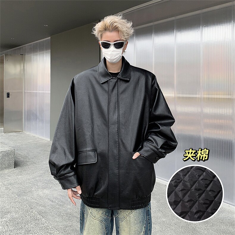 美式复古皮衣外套男秋冬加棉休闲宽松拉PU皮翻领棉服JK0826-P80,男装棉衣,星座308B-2