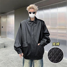 美式复古皮衣外套男秋冬加棉休闲宽松拉PU皮翻领棉服JK0826-P80，男装棉衣，星座308B-2