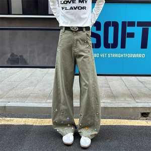 8X-M 卡通绣花休闲裤男2025新款情侣宽松阔腿弯刀裤子K9173P78图片