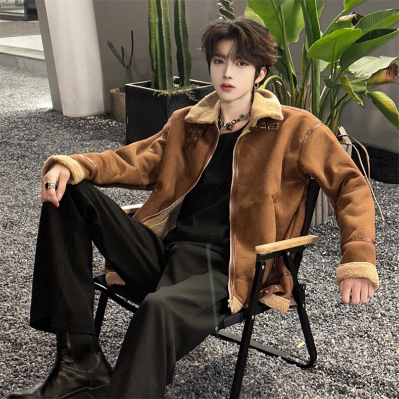 羊羔毛立领棉衣外套男冬季机车棉服加厚保暖麂皮绒 1525-P98图片