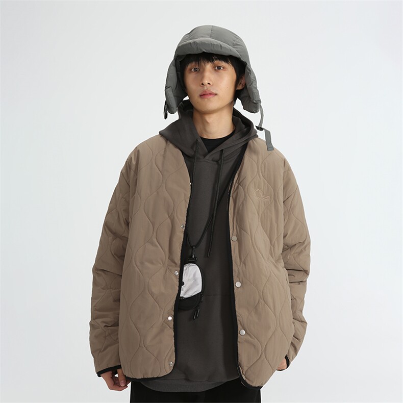 南夏乔装2025冬季新款日系复古刺绣格加厚棉衣情侣潮流休闲棉服男图片