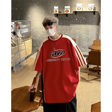 C357-P38美式复古潮牌短袖体恤2024夏季新款条纹宽松T恤男现货，男装T恤，星座512-6