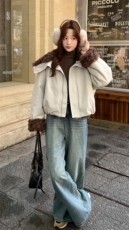 新款美式复古派克服加厚短款皮毛一体p225-k328，女装派克服，2D075