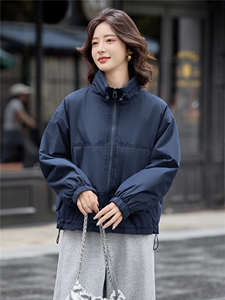 咖色立领夹棉服女短款厚外套秋冬2025新款休闲二棉衣小个子棉袄图片