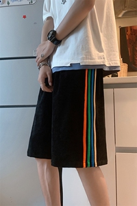 现货DM49-P35港风条纹宽松直筒男装夏款灯芯绒运动短裤图片