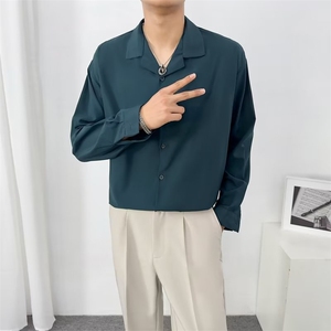 宽松垂感黑色衬衫男长袖春秋冬季痞帅男士休闲男装白衬衣潮  Y36图片