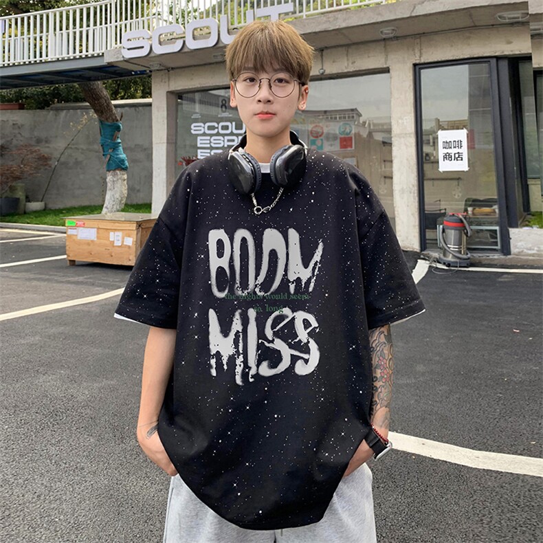 量大优供抖音视频支持得物配合二开美式满天星亮片短袖T恤MTX227,男装T恤,电商A486