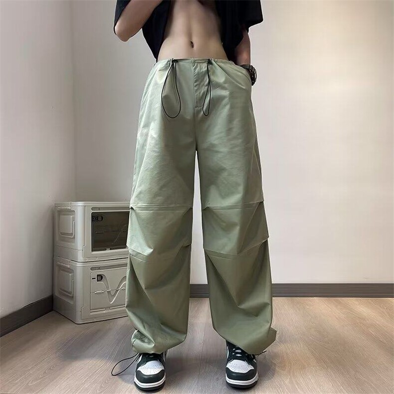 美式辣妹工装裤女夏季新款抽绳打褶宽松休闲裤直筒垂感 KK203-P35图片