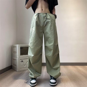 美式辣妹工装裤女夏季新款抽绳打褶宽松休闲裤直筒垂感 KK203-P35图片