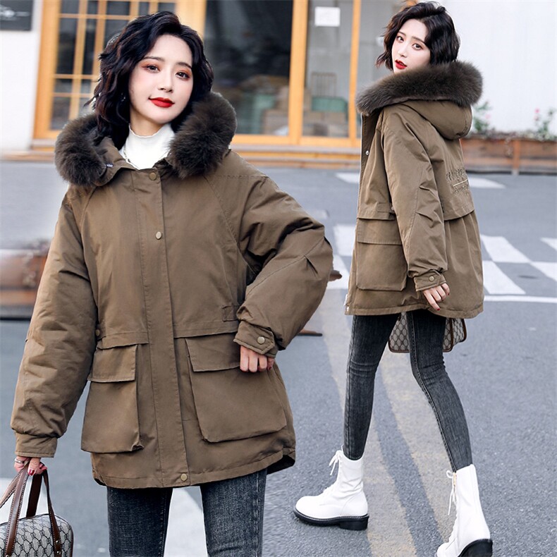 2020年冬季时尚保暖大毛领工装派克棉服，女装派克服，一安秀