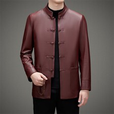 BAMJ-7739钱塘2020-2中年男士商务休闲唐装秋季皮衣夹克外套P560，男装皮衣，钱塘207-2