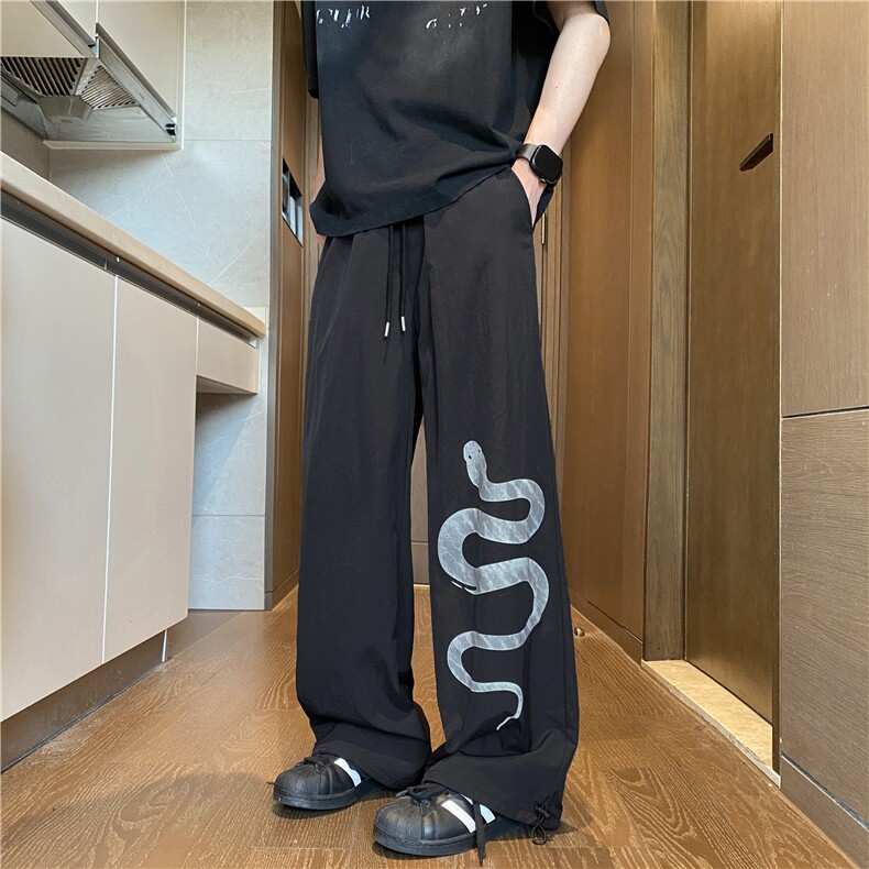 抖音品质夏季新款蛇印花速干宽松休闲裤B315-K25519-特p35控68,男装休闲裤,电商B315