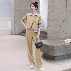 假两件西装外套女2023春新款时尚撞色设计感轻熟风西装外套阔腿裤，女装套装/套裙，辉之琳