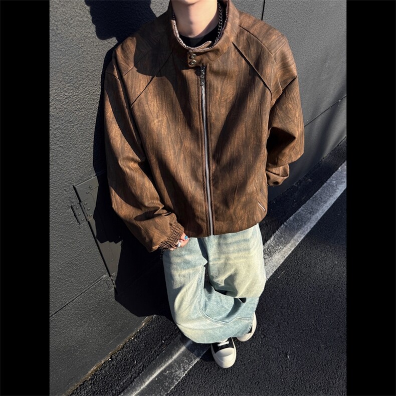 立领皮衣男飞行员皮夹克机车风大码外套JK2122-P80大码元,男装夹克,星座210-1
