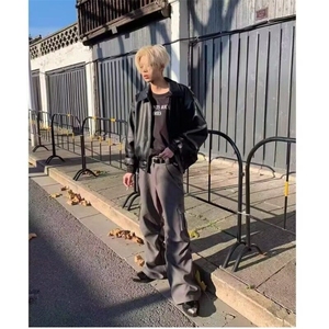美式复古垫肩短款外套男潮牌飞行员痞帅高级感机车服翻领休闲夹克图片