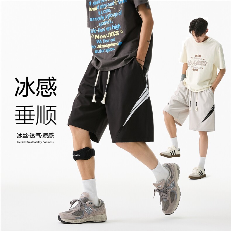 2025夏季新款美式条纹宽松休闲冰丝短裤B315-K25781-特p25控48图片