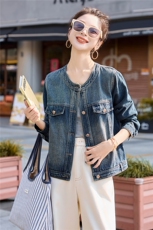 复古百搭圆领牛仔外套女短款2025秋季新款宽松休闲超好看夹克上衣，女装短外套，英标秀（1C119）