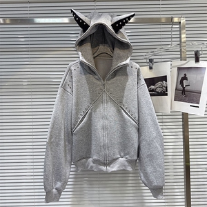 抖音得物高品质 26春装美式高街铆钉杜宾犬耳朵开衫卫衣外套W125图片