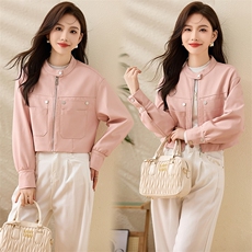 现货复古短款皮衣外套女2024春秋新款PU皮机车服秋季女式皮夹克，女装皮衣，江南女神