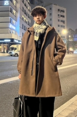 秋冬新款连帽毛呢大衣男潮高级感宽松风衣中长款外套MN00329/P135，男装风衣，电商B316