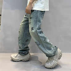 B230档2025秋冬新款潮牌潮流涂鸦印花宽松直筒牛仔裤9998P100，男装牛仔裤，电商B230