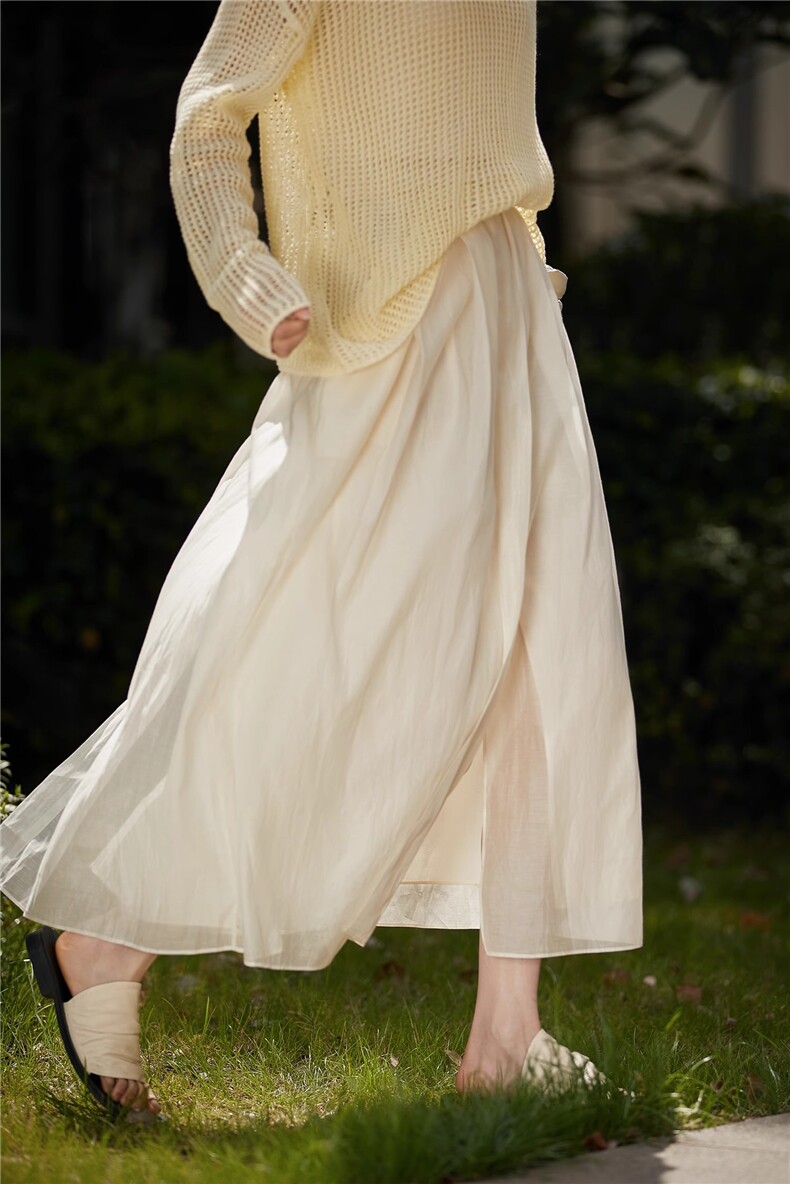 柔光拂夏|前后开叉设计松紧腰半身裙女A字中长裙夏新，女装半身裙，梦白服饰厂