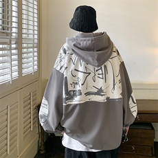 特P50高品质纯棉2026春秋冬拼接复古连帽卫衣男潮流上衣XW221，男装卫衣，电商B370