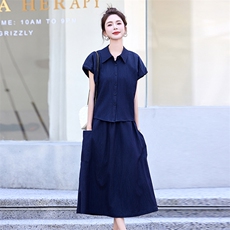 短袖连衣裙套装女夏季2025新款休闲宽松衬衫半身裙两件套（现货），女装套装/套裙，丽影随形