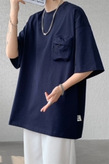 8XL-M重磅！特大码纯色宽松短袖T男口袋T恤五分袖上衣DX325P45，男装T恤，电商D206-1