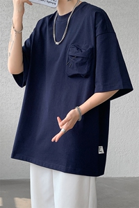 8XL-M 重磅！特大码纯色宽松短袖T男口袋T恤五分袖上衣DX325P45图片