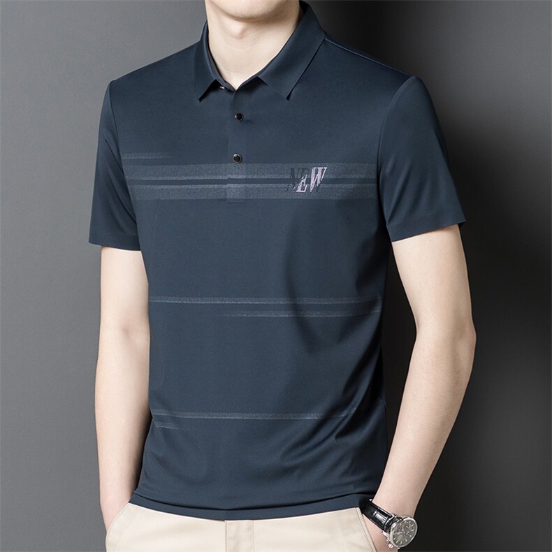 夏季新款男士翻领短袖t恤中年有领男上衣服休闲POLO衫HM2216-P70图片