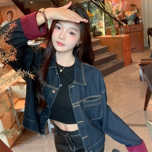 现货可推2024新款秋装港风复古简约宽松休闲气质水洗牛仔外套女图片