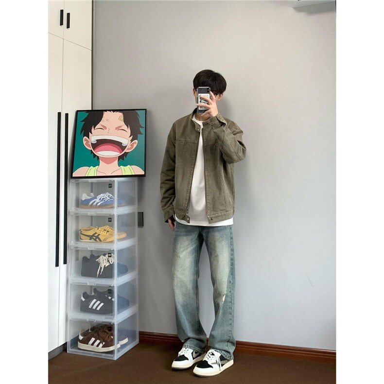 美式复古水洗帆布纯棉工装夹克宽松休闲潮流百搭拉链外套,男装夹克,星座410-6（原星座1304-1）