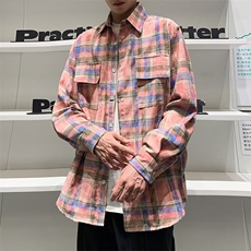 高品质美式复古做旧水波纹衬衫男设计感高级百搭休闲衬衣C40p50，男装衬衫，星座1013