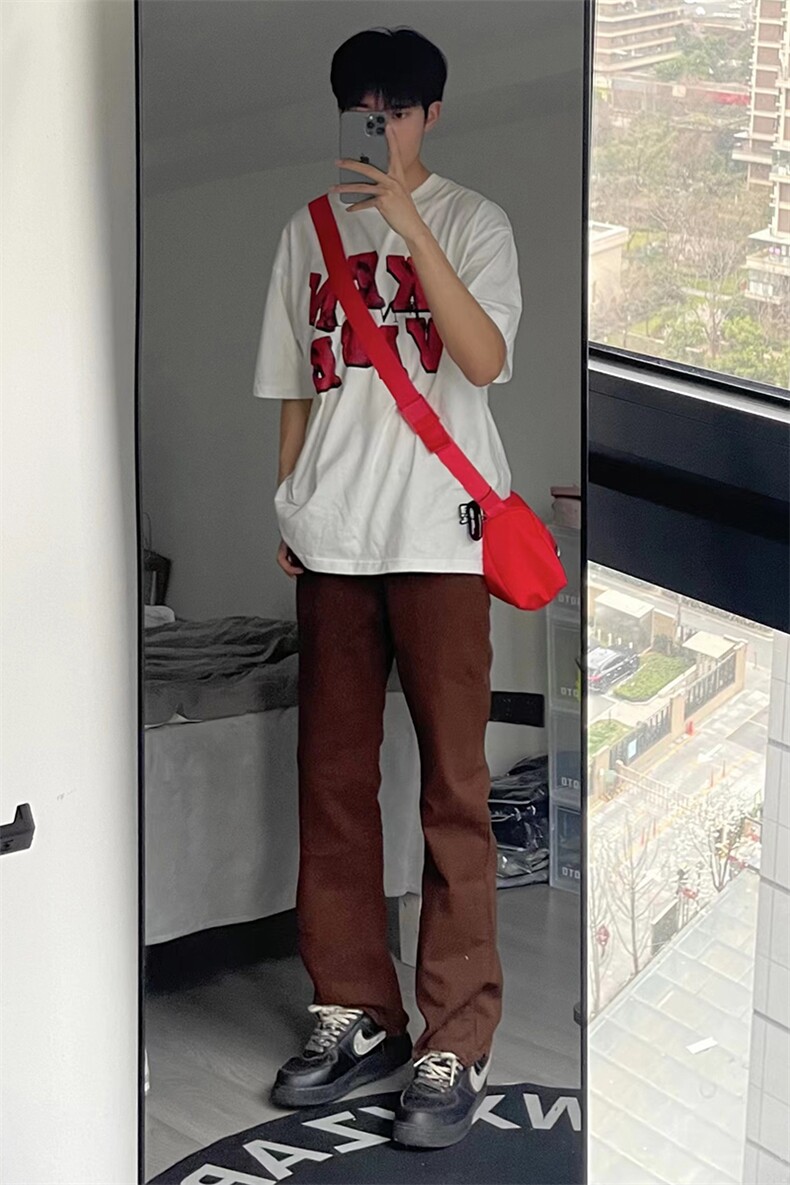 B221美式ins高街暗黑小众修身毛边微喇牛仔裤LK23004-P55控78,男装牛仔裤,电商B221