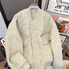 美式潮流夹棉毛呢棉服外套男冬季落肩宽松呢料棉衣夹克W6295-P109，男装棉衣，星座412-3