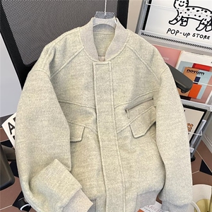 美式潮流夹棉毛呢棉服外套男冬季落肩宽松呢料棉衣夹克W6295-P109