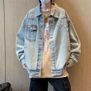 港风水洗牛仔外套男秋季ins夹克百搭宽松牛仔衣1242-P65图片