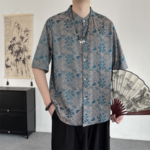 新中式立领风潮T恤短袖高品质上衣刺绣时尚提花T2402-P58图片