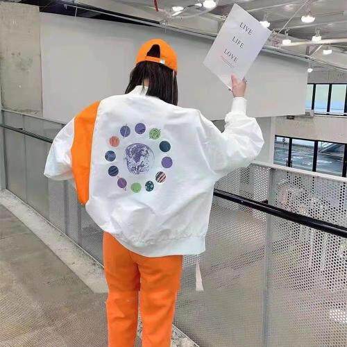 ZCL603春季新款潮牌宽松时尚撞色拼接拉链棒球服外套,女装,L·H·X