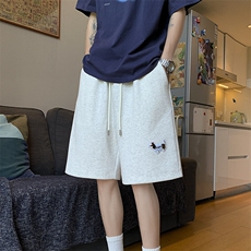 美式重磅短裤男生夏季腊肠狗绣标情侣款潮牌大码宽松直筒五分裤子，男装牛仔裤，星座604