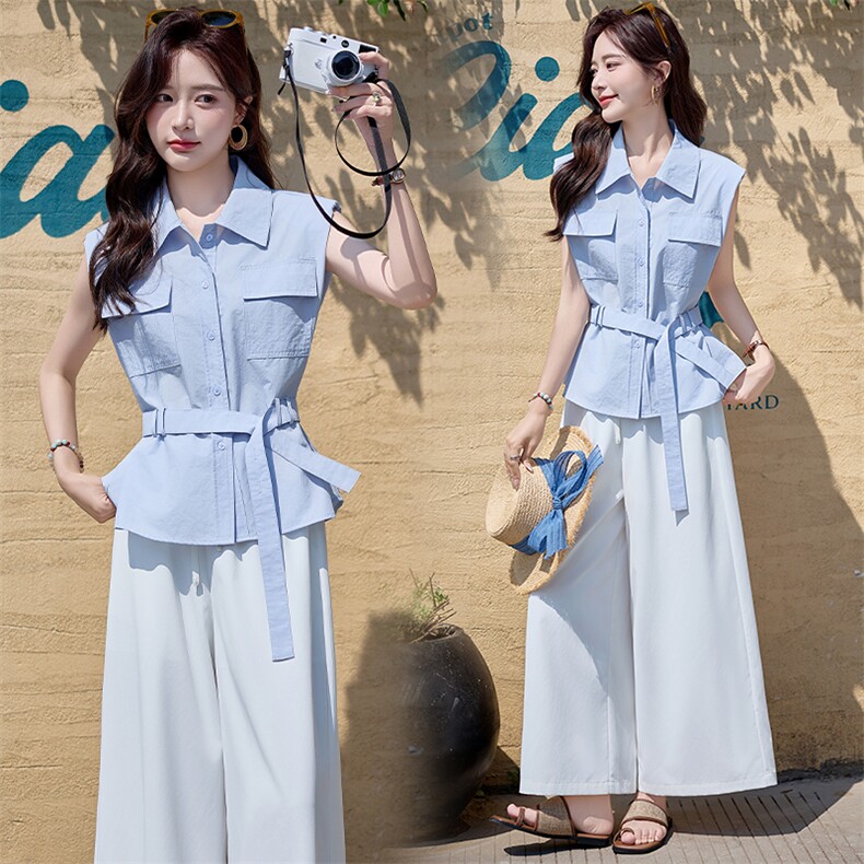 2025夏季新款时尚洋气女无袖马甲阔腿裤两件套又酷又飒的穿搭套装，女装套装/套裙，依路服饰